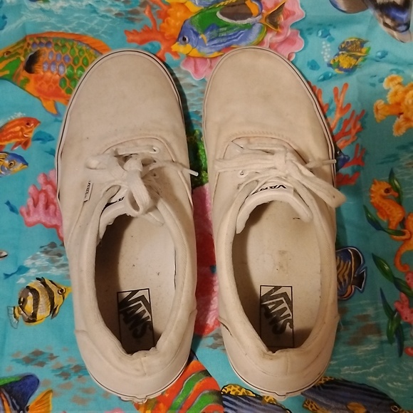 white Vans canvas sneakers men's size 10 - Picture 2 of 6